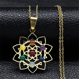 Zinc Alloy Flower with Glass Beaded Pendant Necklace, Chakra Theme Necklace