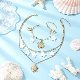 304 Набор украшений из нержавеющей стали в виде солнца со звездой и дельфином, включая ожерелья и браслеты, с 304 подвесками из нержавеющей стали и бусинами из натуральных пресноводных ракушек