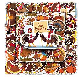 50Pcs Thanksgiving Day Turkey PVC Plastic Sticker Labels, Self-adhesive Waterproof Decals, for Suitcase, Skateboard, Refrigerator, Helmet, Mobile Phone Shell