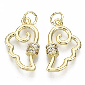 Brass Micro Pave Clear Cubic Zirconia Pendants, with Jump Rings, Wing, Nickel Free