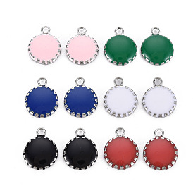 304 Stainless Steel Enamel Charms, Stainless Steel Color, Flat Round
