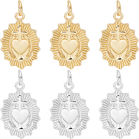 8 шт. 2 цвета латунные подвески, с целью перехода в кольце, без кадмия и без свинца, священное сердце с крестом