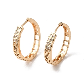 Brass Micro Pave Cubic Zirconia Hoop Earrings for Women, Hollow Rectangle