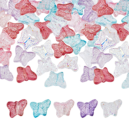 50Pcs 5 Colors Baking Paint Lampwork Beads Strands, with Gold Powder, Butterfly
