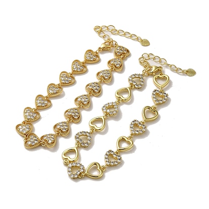 Браслеты из латуни с микропаве и прозрачными звеньями кубического циркония, сердечные браслеты для женщин, без свинца и без кадмия, подарок на День Святого Валентина 