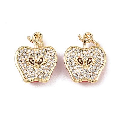Латунные микро проложить кубического циркония подвески, яблочные прелести, с эмалью, стойки покрытие, долговечный, без кадмия и без свинца
