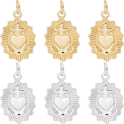 8 шт. 2 цвета латунные подвески, с целью перехода в кольце, без кадмия и без свинца, священное сердце с крестом