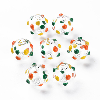 Transparent Glass Enamel Beads, Round with Dot