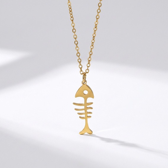 201 Stainless Steel Fishbone Pendant 304 Stainless Steel Cable Chain Necklaces