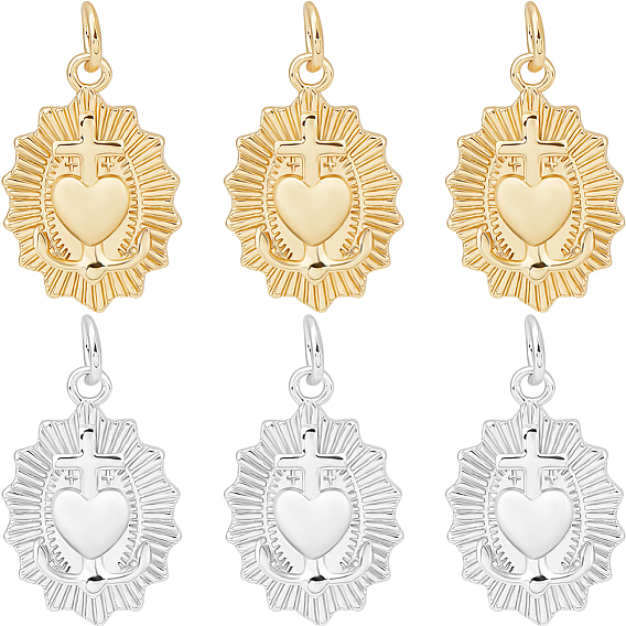 8 шт. 2 цвета латунные подвески, с целью перехода в кольце, без кадмия и без свинца, священное сердце с крестом