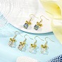 Alloy & Glass Dangle Earrings, with 304 Stainless Steel Earring Hooks for Women, Bowknot & Cube