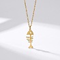 201 Stainless Steel Fishbone Pendant 304 Stainless Steel Cable Chain Necklaces