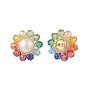 Shell Pearl & Glass Beaded Sun Stud Earrings, 304 Stainless Steel Wire Wrap Jewelry for Women