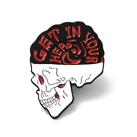 Word Get In Your Head Enamel Pin, Skull Halloween Alloy Badge for Backpack Clothes, Electrophoresis Black