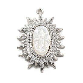 Латунные микро проложить кубического циркония подвески, овальные с рисунками " virgin mary", с оболочкой, без свинца и без кадмия, долговечный