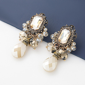 Vintage Palace Style Geometric Earrings with Rhinestone and Acrylic, Fashionable Retro Ear Drops for Women's Elegant Look