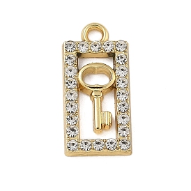 Alloy Rhinestone Pendants, UV Plated, Rectangle, Key