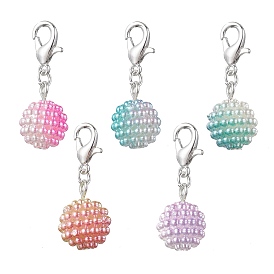 Décorations de pendentif en perles d'imitation acrylique, avec alliage de zinc homard fermoirs pince, ronde