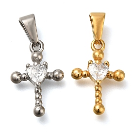 Ионное покрытие (ip) 304 подвески из нержавеющей стали с кубическим цирконием, крест прелести