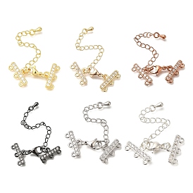 Стойки обшивки латунь когтя омара застежками, с концевыми цепями и звеньями из прозрачного кубического циркония, долговечный, без свинца и без кадмия, прямоугольные, 3 нитей, 6-луночное