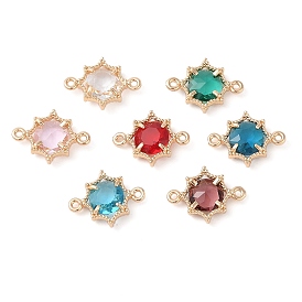 Brass Pave Glass Connector Charms, Sun Links, Mixed Color