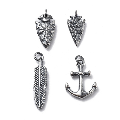 925 подвески из стерлингового серебра с соединительными кольцами, перо/якорь/наконечник стрелы, для изготовления ювелирных изделий, античное серебро