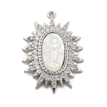 Латунные микро проложить кубического циркония подвески, овальные с рисунками " virgin mary", с оболочкой, без свинца и без кадмия, долговечный