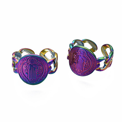 Ovale avec anneaux de manchette jésus, couleur arc-en-ciel 304 bagues larges ouvertes en acier inoxydable pour femmes