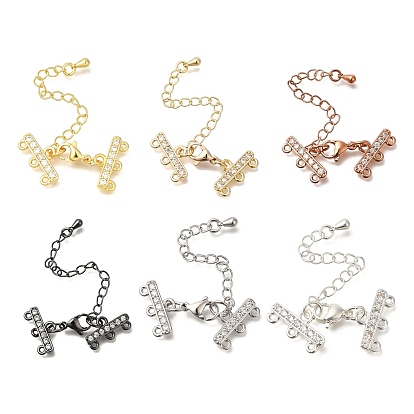 Стойки обшивки латунь когтя омара застежками, с концевыми цепями и звеньями из прозрачного кубического циркония, долговечный, без свинца и без кадмия, прямоугольные, 3 нитей, 6-луночное