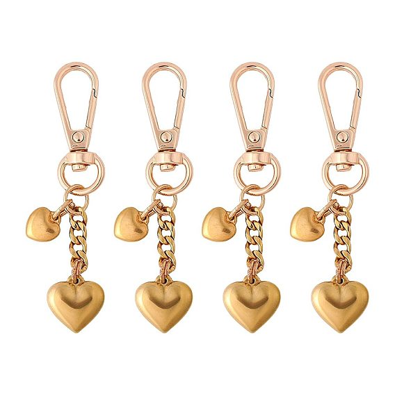 304 Stainless Steel Heart Pendant Decorations, with Clasps