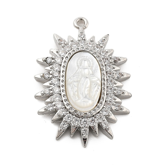 Латунные микро проложить кубического циркония подвески, овальные с рисунками " virgin mary", с оболочкой, без свинца и без кадмия, долговечный