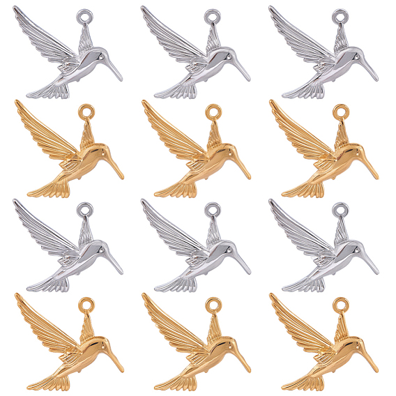 12 шт. 2 цвета 304 подвески из нержавеющей стали, ионное покрытие (ip), прелести колибри