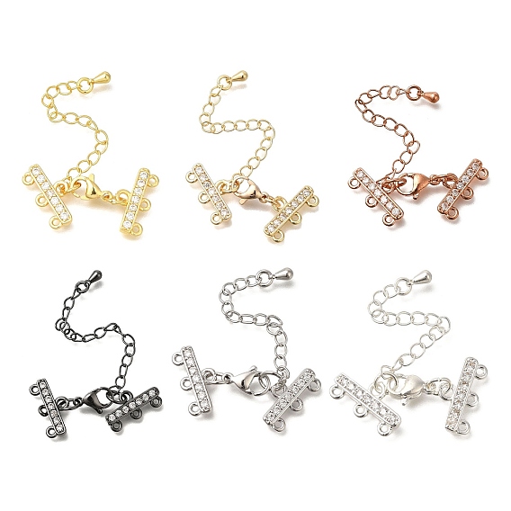 Стойки обшивки латунь когтя омара застежками, с концевыми цепями и звеньями из прозрачного кубического циркония, долговечный, без свинца и без кадмия, прямоугольные, 3 нитей, 6-луночное