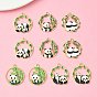 10Pcs 5 Style Alloy Enamel Pendants, Cadmium Free & Nickel Free & Lead Free, Golden, Flat Round with Bamboo and Panda Charm