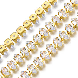 Horse Eye Cubic Zirconia Strass Chains, Gold Plated Brass Link Chains, Soldered, with Spool