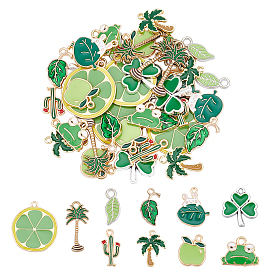 40Pcs 10 Style Light Gold Plated Alloy Enamel Pendants