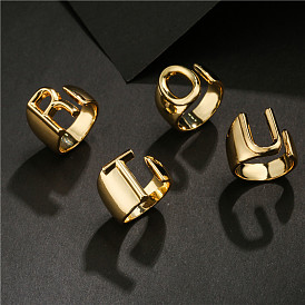 Adjustable 18K Gold Plated Copper Alphabet Ring with 26 Letters