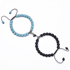 Love Magnetic Bracelet with Turquoise Black and White Attraction, Couple's Heart-Shaped Hand Chain