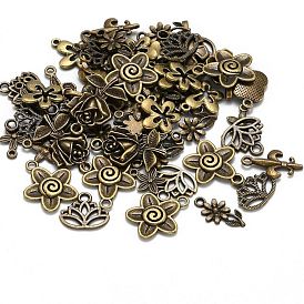 Tibetan Style Alloy Pendants, Flower, Mixed Style, 8~65x6~47x1~8mm, Hole: 1~11x8mm