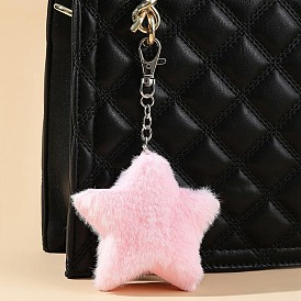 Imitation Rabbit Fur Plush Star Pendant Decorations, Alloy Clasps Charms for Bag Purse Ornaments