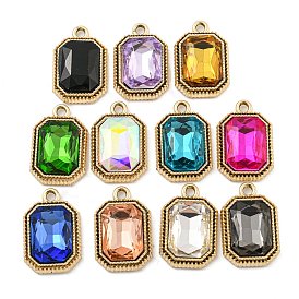 UV Plating Alloy Pendants, with Glass, Rectangle
