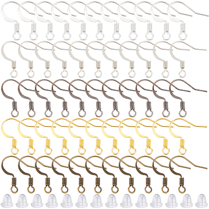 500шт 5 цвета латунь французские крючки для сережек, провод уха, с горизонтальной петлей и пластиковыми ушными гайками 500шт., без никеля 