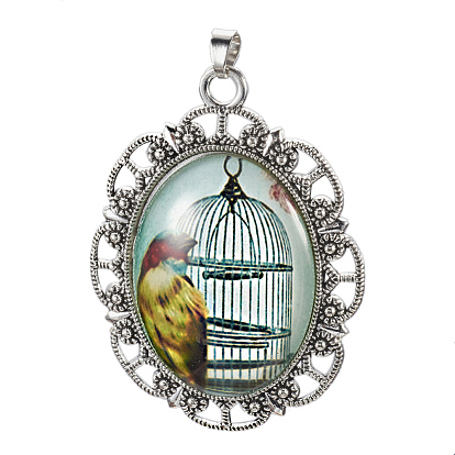 Alloy Glass Big Pendants, Oval