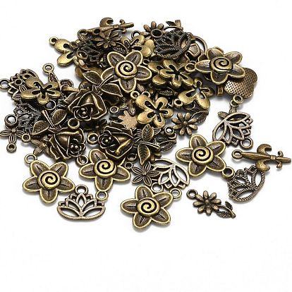 Tibetan Style Alloy Pendants, Flower, Mixed Style, 8~65x6~47x1~8mm, Hole: 1~11x8mm