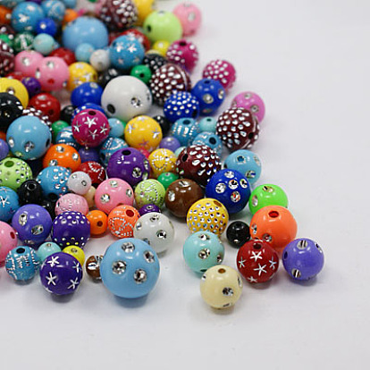 Metal Enlaced Round Acrylic Beads, 6~14mm, Hole: 1~3mm