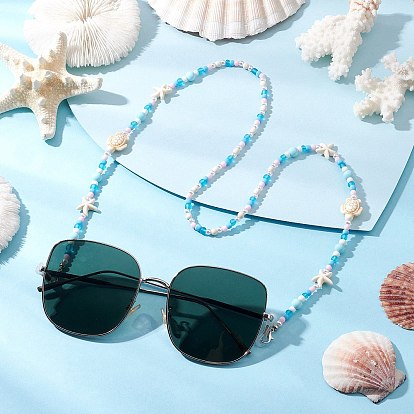 Цепочки для очков для взрослых в виде морской звезды и черепахи из искусственной бирюзы, стеклянных семян и пластиковых бусин, с карабинами из цинкового сплава и резиновыми петлями на концах