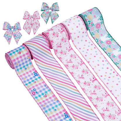 5 рулоны 5 стили полиэфирной ленты, тартан/цветок, с утюгом для пошива одежды и аксессуаров