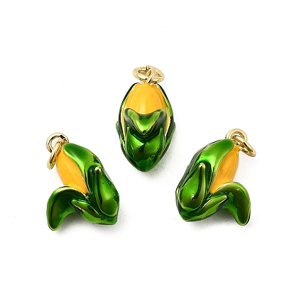 Латунь эмаль подвески, долговечный, без свинца и без кадмия, с целью перехода в кольце, Кукурузный шарм, стойки покрытие