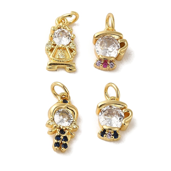 Латунные микропаве прозрачные подвески с фианитом, без кадмия, без никеля и без свинца, девушка