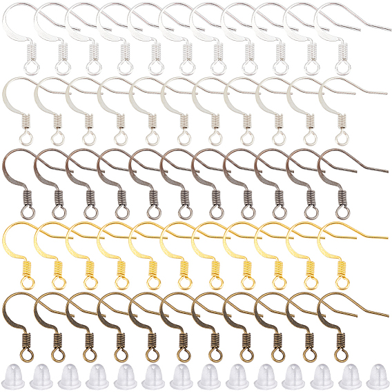 500шт 5 цвета латунь французские крючки для сережек, провод уха, с горизонтальной петлей и пластиковыми ушными гайками 500шт., без никеля 